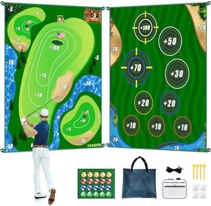 TOTOSIN Golf Chipping Game Mat, Double Sided Golf Hitting Mat,6x5 FT Golf Practice Mat Outdoor Indoor Golf Games for Adults,Score Sticky Playing Golf Balls for Home Backyard Garage Game(No Club)