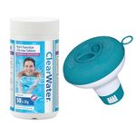 Clearwater 1 kg Multifunction Chlorine Tablets with Chemical Floater, 4-in-1 Dispenser Tablets (Sanitiser, Stabiliser, Algaecide and Clarifier) for Pools and Hot Tubs, 50 x 20 g, White