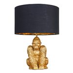 MiniSun Modern Gold Sitting Gorilla Design Table Lamp with a Black/Gold Drum Shade