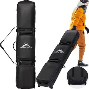 Double Rolling Ski Bag Padded Waterproof Snowboard Bag with Wheels for Air Travel Wheeled Ski Bag for Snowboard or Skis Accommodates Ski Boot