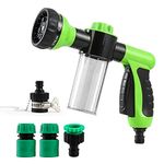 Garden Hose Pipe Spray Gun, Foam Hose Nozzle Sprayer High Pressure Spray Nozzle 8 Adjustable Patterns with Soap Dispenser for Car Washing, Plant Watering, Pets Showering