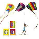 TSHAOUN 3 Pieces Pocket Kite For Children, Rainbow Kite Kids Adult Colorful Pocket Kite with Long Tail, Easy Flyer Kite, Beach Game Outdoor Activities for Beginner, Gift to Boys Girls (Colorful)