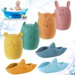 HOTUT Baby Bath Toys, 7 PCS Silicone Mold Free Bath Toys, Bathtub Toys for Toddlers 2-6 Year Olds, Eco-Friendly Non Toxic Safe Floating Bathtub Water Toys