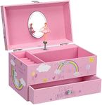 SONGMICS Music Jewelry Box, Ballerina Music Box, Fantasy Rainbow Unicon, 7.5 x 4.3 x 4.3 Inches, Pink UJMC012PK