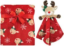 Hudson Baby Unisex Baby Plush Blanket with Security Blanket, Girl Holiday Reindeer, One Size