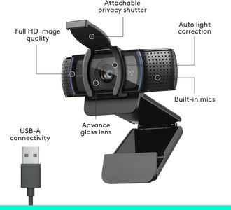 Logitech C920S HD Pro Webcam – 1080p Video, Stereo Audio, Privacy Shutter, Black