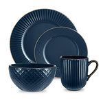 Tower T867002MNB Empire 16 Piece Dinnerware Set, Stoneware, Midnight Blue and Brass