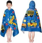 PANDUDU Toddler Bath Towel Hooded - Cotton Kids Beach Towel 30"x50" for Ages 3 to 10, Soft Terry Poncho Towel as Pool Swim Cover Ups for Girls Boys(Construction Site Blue)