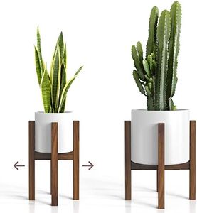 Mid Century Plant Stand - Adjustable Modern Indoor Plant Holder - Brown Planter Fits Medium & Large Pots Sizes 8 9 10 11 12 inches (Not Included) (Adjustable Width: 8-12" x 16" Tall, Dark Brown)