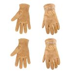 HLDD HANDLANDY Kids Leather Work Gloves, 2 Pairs Kids Gardening Gloves, Children Cowhide Garden Gloves for Age 2-9 Girls Boys (Medium (Age 4-6), Brown)