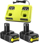 ANTRobut 2Pack Replacement for Ryobi 18V Battery 3.5Ah + 2-Port P117 Ryobi Battery Charger for Ryobi ONE+ P108 P107 P105 P104 P103 P102