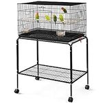 Yaheetech 47-inch Rolling Breeding Flight Bird Cages for Parakeets Budgies Finches Cockatiels Conures Lovebirds Canaries Parrots w/Detachable Stand, Black
