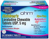 OHM Children’s Chewable Tablets, Dye Free, Bubblegum, Non-Drowsy 24h Relief of Sneezing, Runny Nose, Itchy Watery Eyes, Itchy Throat or Nose, Antihistamine, Indoor & Outdoor Allergies, 5mg, 30 Tablets