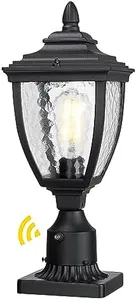 Beionxii Outdoor Post Lights, Dusk to Dawn Exterior Lamp Post Light Fixture w/Pier Mount Base, Black Cast Aluminum w/Water Glass - A162PS-1PK