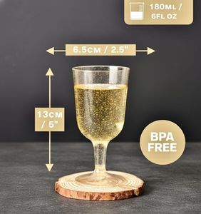 MATANA Gold Plastic Wine Glasses, 50-Pack – Reusable Party Cups