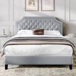 DWVO Full Size Bed Frame with Headboard, Grey Linen Upholstered Platform Bed Frame with Adjustable Nail Headboard, 12'' Under-Bed Storage Low Profile Bed Frame No Box Spring Needed Hold up to 800lbs