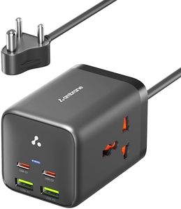 Ambrane 6-in-1 Power Hub Charger 65W Fast Charging, 6 Ports - 2 Type-C, 2 USB, 2 AC Sockets (2500W), Multi-Port Desktop Charger for Laptop, iPhone, Android, Portable Charging Station (Charge Hub 65)