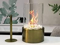 Bio Ethanol Fireplace Indoor Outdoor Camping Glass Top Burner Fire Katy Black Tabletop Round (Gold)