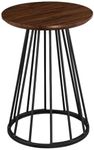 Walker Edison Vivv Modern Round Metal-Base Side Table, 16 Inch, Dark Walnut