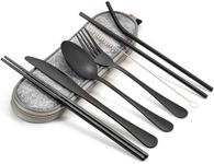 Travel Utensil Set, Reusable Stainless Steel Flatware Set with Case, Portable Camping Cutlery Set for Lunch Box Bag, 8-Piece Travel Kit Silverware Dinnerware Set (Black)