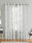 LINENWALAS Cotton Linen Sheer Curtain Set of 2 Panels with Eyelet Ring Hanging, Draperies for Living Room, Bedroom Vintage Classical Floral Print Window Treatment Vintage Floral (L 5 X W 4.5 Feet)