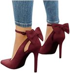 PiePieBuy Women's Pointed Toe High Heels Ankle Strap D'Orsay Pumps Shoes Bow Wedding Bowtie Back Dress Sandals Wine Red