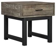 Ashley Furniture Signature Design - Mondoro End Table - Butcher Block Styling - Grayish Brown