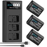 Artman 3-Pack NP-FW50 Battery and Upgraded 3-Slot LCD Charger Compatible with Sony ZV-E10, Alpha A6000 A6300 A6400 A6500 A5000 A5100 A7 A7II A7R A7RII A7S A7SII RX10 II III Camera