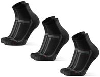 DANISH ENDURANCE Running Socks for Long Distances, Cushioned, Quarter Length, Anti-Blister for Men & Women, 3 Pack, Black/Grey, Medium