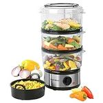 Progress EK2726ZP Go Healthy Electric 3 Tier Steamer and Rice Bowl, 60 Minute Timer, 7.5 Litre Capacity, Power and Ready Indicator Lights, Dishwasher Safe Tiers, Compact Easy to Store Design, 500 W