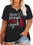 hohololo Women's Christmas T-Shirt Plus Size Merry Christmas Shirt Oversized Christmas T-Shirt, Grey-a, XXXXXL