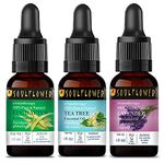 Soulflower Essential Oil Eucalyptus, Lavender & Tea Tree for Acne Skin, Nourishment Hair, Aromatherapy - 100% Pure, Natural & Undiluted Essential Oil, (Pack of 3) 15ml Each