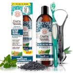 GuruNanda Advanced Formula Oil Pulling with Tongue Scraper - Oil Pulling for Healthy Teeth & Gums with Vitamin D,E - Coconut Oil Natural Mouthwash, Helps with Fresh Breath & Teeth Whitening (237 mL)