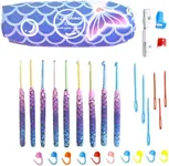 Athena’s Elements Mermaid Purple Crochet Hooks Set – 9-Piece Ergonomic Crochet Kit for Beginners & Experts – Soft Grip Knitting & Crochet Supplies with Case – Complete Set with Accessories