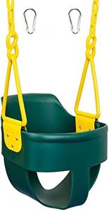 Premium High Back Full Bucket Toddler Swing Seat with Finger Grip, Plastic Coated Chains for Safety and Carabiners for Easy Install - Green - Squirrel Products