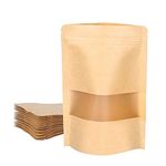 50 Pcs Kraft Stand Up Pouch Bags with Window 4.7x7.9 inch, Brown Kraft Zipper Pouches, Heat-Sealable Kraft Paper Bag for Coffee Bean, Nuts, Tea, Cookie