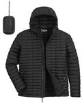 33,000ft Men's Thermolite Packable Hooded Quilted Puffer Jacket, Lightweight Warm Puffy Insulated Winter Coat, Black, Large