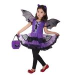 DNQCOS Girls Bat Halloween Costume Witch Cosplay Costume Tutu Dress Set for Kids Bat Purple 7-9Y