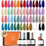 Modelones 32pc Gel Nail Polish Set, 28 Colors All Seasons with Glossy & Matte Top Coat, No Wipe Base Coat & Nail Primer - Orange, Brown, Red, Purple Classic Colors - DIY Home Gift