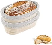 2 Packs 10 inch Oval Banneton Bread Proofing Basket Set,PIOGHAX Sourdough Proofing Bowls Bread Banneton Basket & Cloth Liner for Professional and Home Baker