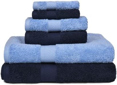 haus & kinder 100% Cotton Towel Set of 6-2 Bath, 2 Hand, 2 Face, Highly Absorbent, Quick Dry, Super Soft Bathroom Towels for Couple, Men, Women and Giftings - 500 GSM, Sky Blue & Navy