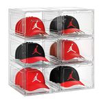 SCAVATA 6 Pack Hat Organizer Box, Stackable Clear Baseball Caps Holder Box Containers with Magnetic Door for Hats Snapback Cap Storag, Hat Rack Display Case, Holds 8 Hats Each (Clear)