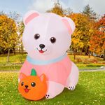 COMIN 5FT Inflatables Dog Outdoor Decorations with Pumpkin Blow Ups with Built-in LED for Halloween Thanksgiving Fall Yard Garden Party Lawn