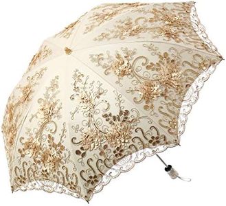 LCY Embroidered Lace Double-deck Anti-UV Parasol Sun/Rain/Snow Folding Umbrella-Yellow