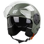 Steelbird GT Dashing ISI Certified Open Face Helmet for Men and Women with Inner Sun Shield ( Dual Visor Mechanism ) (Medium 580 MM, Dashing Battle Green)