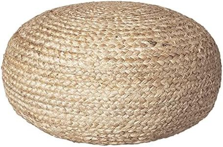 Decor Therapy Round Braided Natural Jute Woven Pouf Ottoman, 19" x 10"