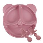 Lanjue Baby Suction Plate, Silicone Toddler Plates Baby Weaning Plate Divided Dishes with Spoon Fork, Fits for Most Highchairs Trays (Pink)