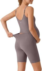 G4Free Maternity Bodysuit Yoga Adjustable Strap Romper with Built in Bra Comfy Pregnancy Overalls with Pockets Casual Lounge(Taupe,S)