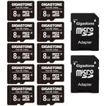 [Gigastone] 8GB Micro SD Card 10 Pack, Full HD Video, Surveillance Security Cam Action Camera Drone, 80MB/s Micro SDHC Class 10, with Adapter