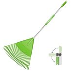 ORIENTOOLS Garden Rake, Garden Leaf Rake, Foldable Garden rake for Leaves Lightweight Steel Poly Shrub Rake for Cleaning Leaves, 26 Tines, 167 cm (Light Green)